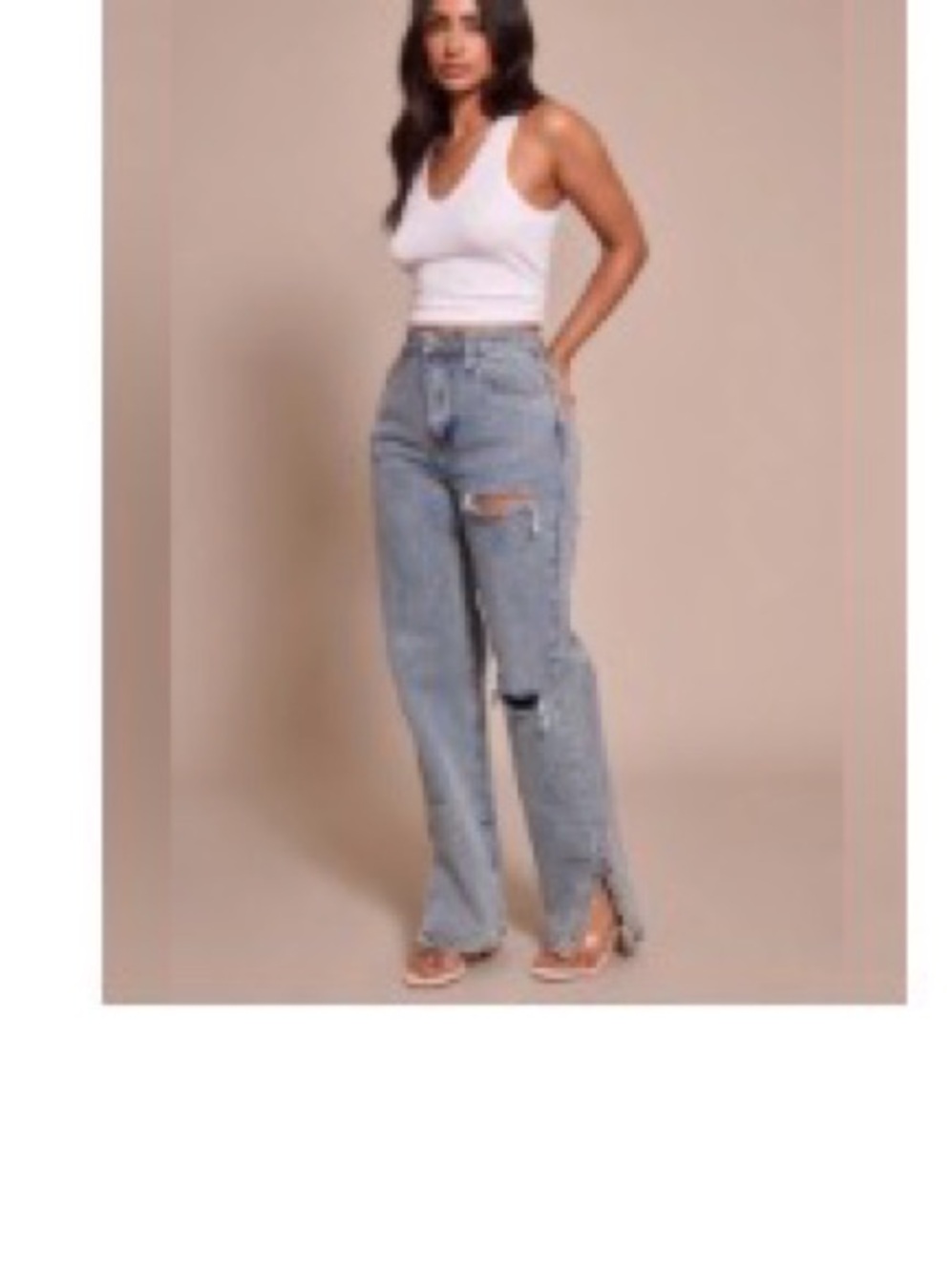PrettyLittleThing Washed Blue Distressed Jeans with Slit